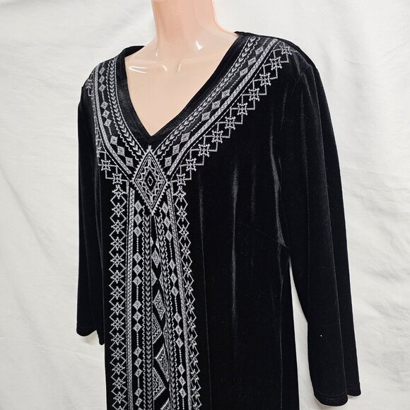 Coldwater Creek Velvet Embroidered Midi Dress Women Size XL Black - Picture 12 of 13